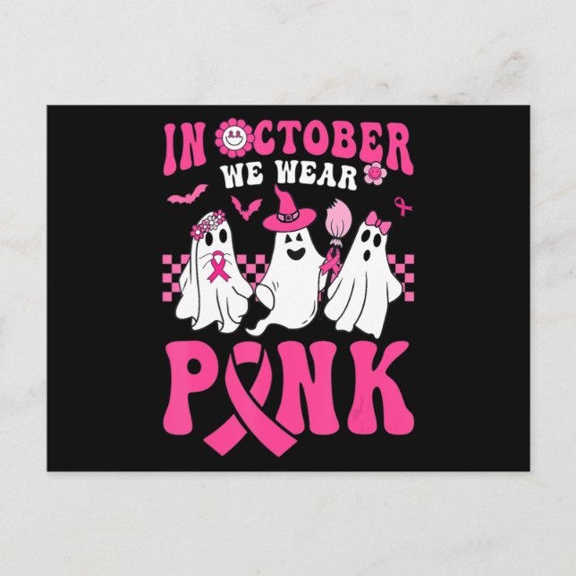 Groovy Wear Pink Breast Cancer Warrior Ghost Hallo Postkarte (Vorderseite)