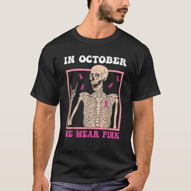Groovy Wear Pink Breast Cancer Warrior Skeleton Ha T-Shirt (Vorderseite)