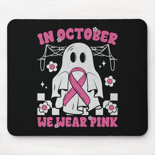 Groovy Wear Pink Brustkrebs Krieger Niedlich Ghost Mousepad (Vorne)