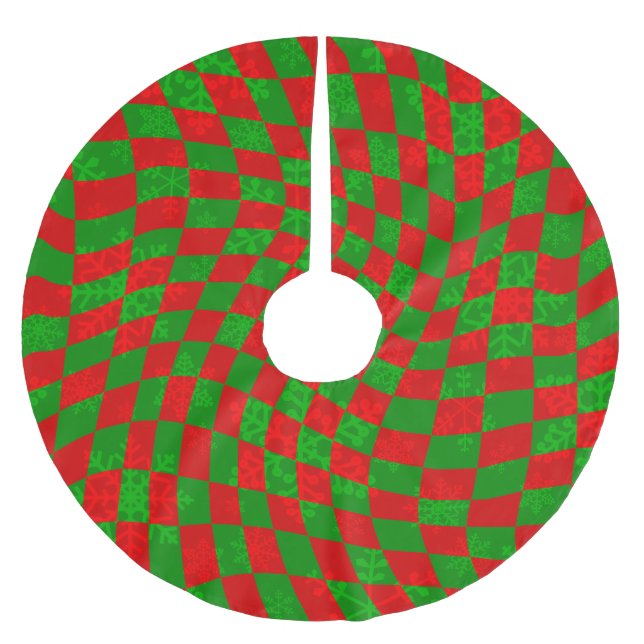 Groovy Weihnachten gecheckt Wirblen Schneeflocken  Polyester Weihnachtsbaumdecke (Vorderseite)