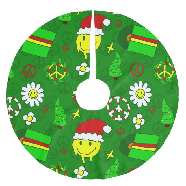 Groovy Weihnachten glücklich Gesicht santa 1970er Polyester Weihnachtsbaumdecke (Vorderseite)