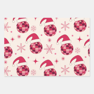 Groovy Weihnachten Santa Disco Kugeln Muster Geschenkpapier Set