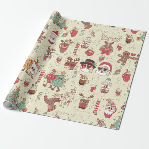 groovy weihnachten santa schneemann rentier kaffee geschenkpapier