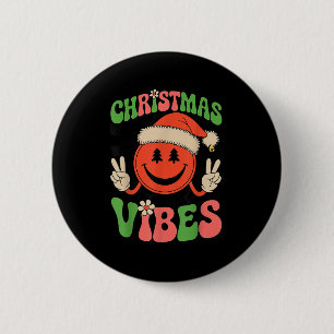 Groovy Weihnachts Stimmung Smile Gesicht Santa Hut Button