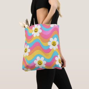 Groovy Wellige Smiley-Blume Retro Tasche