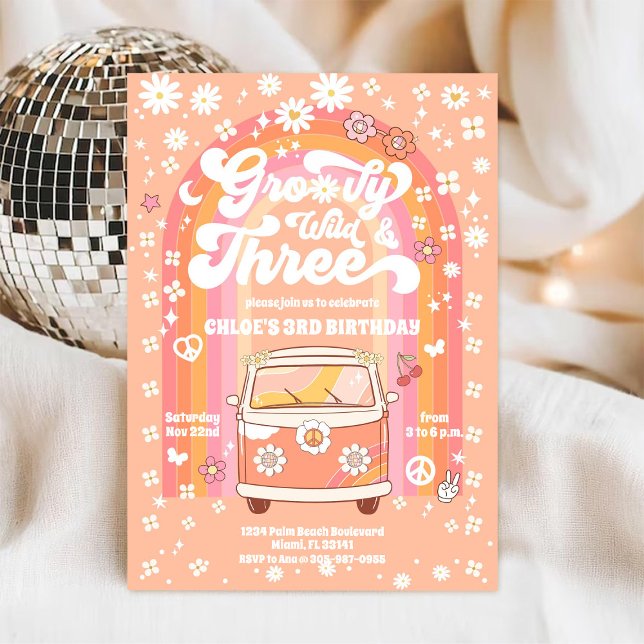 Groovy Wild & Three Birthday Invitation Einladung (Von Creator hochgeladen)