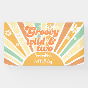 Groovy wild und zwei Retro-Sonnen-Kindergeburtstag Banner