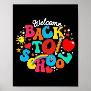 Groovy Willkommen zurück zur Schule Regenbogen Ble Poster