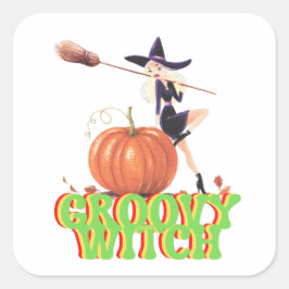 GROOVY WITCH lustige Halloween-Hexen Quadratischer Aufkleber
