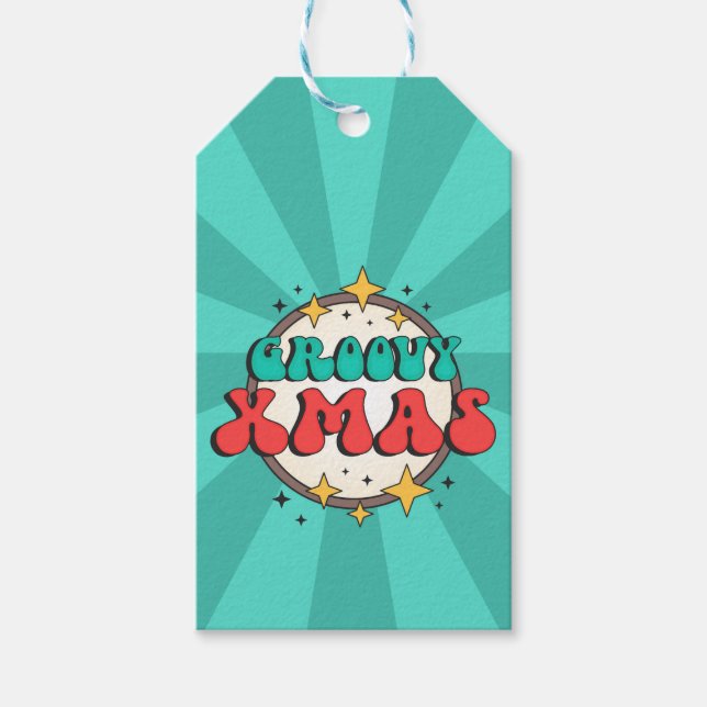Groovy xmas Retro Cartoon Groovy Textzeichen Geschenkanhänger (Vorderseite)