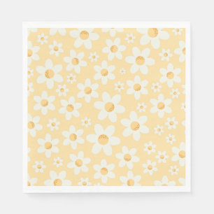 Groovy Yellow Daisy Birthday Napkins   Retro Boho Serviette