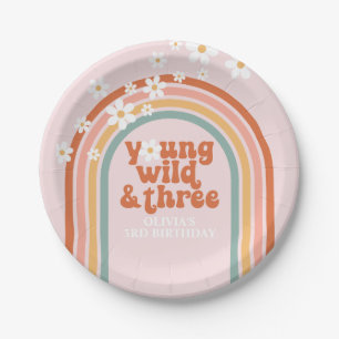 Groovy Young Wild Drei daisy Regenbogen 3. Geburts Pappteller