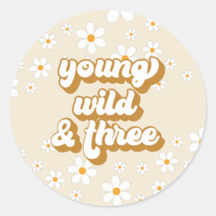 Groovy Young Wild Drei Retro-Gänseblümchen 3. Gebu Runder Aufkleber