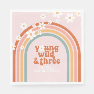 Groovy Young Wild Three Gänseblümchen Regenbogen 3 Serviette