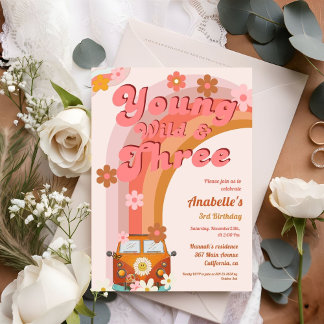 Groovy Young Wild und Three Pink Peach Van Daisy Einladung