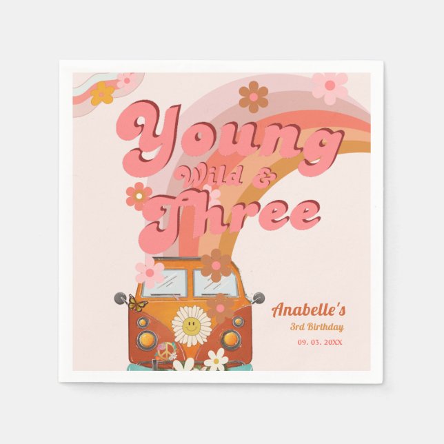 Groovy Young Wild und Three Pink Peach Van Daisy Serviette (Vorderseite)