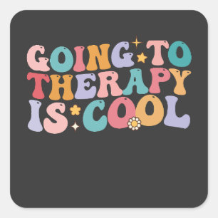 Groovy zur Therapie geht ist gut Retro Quadratischer Aufkleber