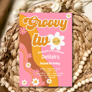 Groovy zwei retro vintage zweiter Geburtstag Einladung