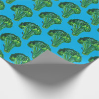 Gros brocoli sur papier cadeau bleu aquarelle