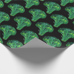 Gros brocoli sur papier cadeau noir aquarelle