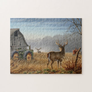 Gros Buck Deer Showdown Sur La Ferme Jigsaw Puzzle