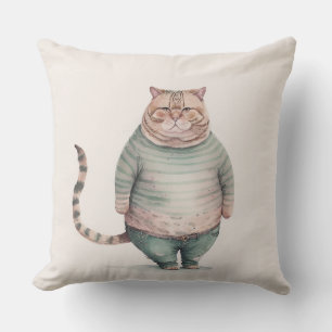 gros chat en jean coussin