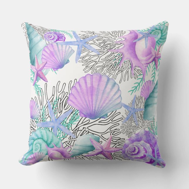 Gros Coquillages Turquoises Et Blancs Coussins Vio (Recto)