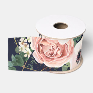 Gros-grain 3" Grosgrain Ruban Géométrique Jardin Rose Marine 