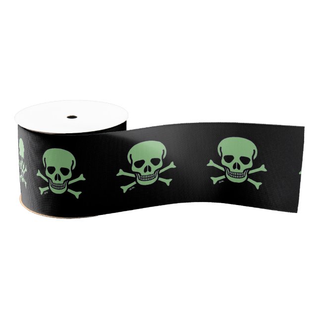 Gros-grain Boule de ruban noir crâne vert (Bobine)