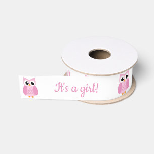 Gros-grain C'est une fille ! Ruban rose de hibou