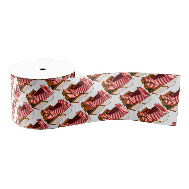 Gros-grain Chaises De Plage Rouge & Blanc Thème Ruban (Bobine)