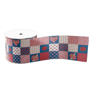 Gros-grain Coeurs chic et Rose Faux Patchwork ruban 3 pouces