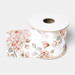 Gros-grain Élégant ruban floral avec pivoines d'aquarelle