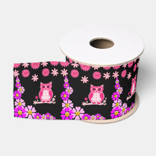 Gros-grain hibou rose ruban décoratif
