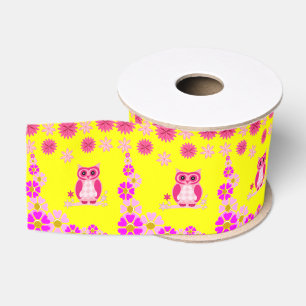 Gros-grain hibou rose ruban décoratif