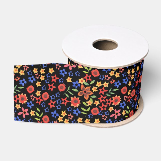 Gros-grain Impression florale Rétro Chic, Ruban Graine Person (Bobine)