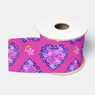 Gros-grain Joli Coeurs et Fleurs Magenta Ruban Graine