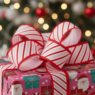 Gros-grain Joli ruban de Noël rayé bonbon 1,5" rouge et rose