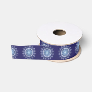Gros-grain Ruban bleu mandala de flocon de neige lacéré