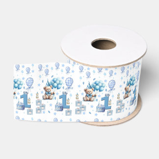 Gros-grain Ruban bleu ourson joyeux 1er anniversaire