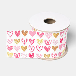 Gros-grain Ruban - Coeurs d'amour rose et or