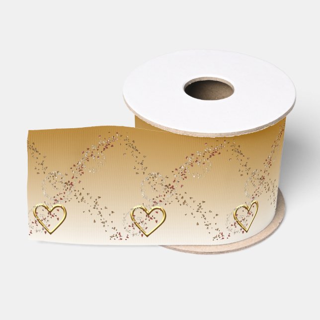 Gros-grain Ruban Coeurs d'or de la Saint-Valentin (Bobine)