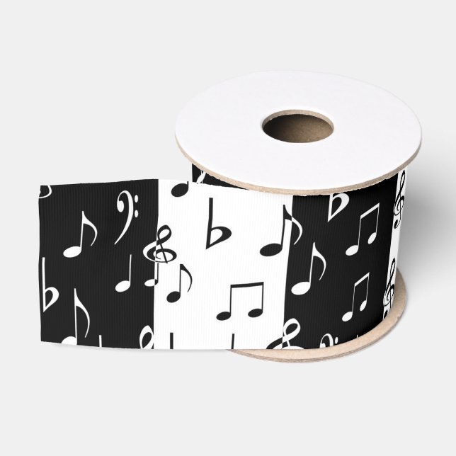 Gros-grain Ruban de bandes musicales noir et blanc (Bobine)