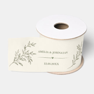 Gros-grain Ruban de mariage minimaliste Olive Branch avec nom