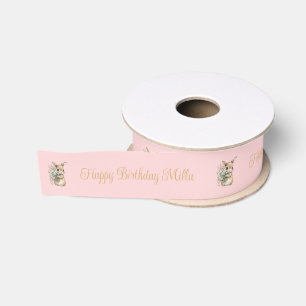 Gros-grain Ruban de naissance personnalisé rose Garden Bunny