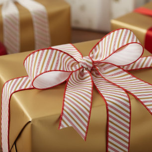 Gros-grain Ruban de Noël rayé bonbon 1,5" or et rouge