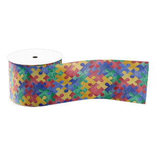 Gros-grain Ruban de puzzle d'aquarelle de sensibilisation sur