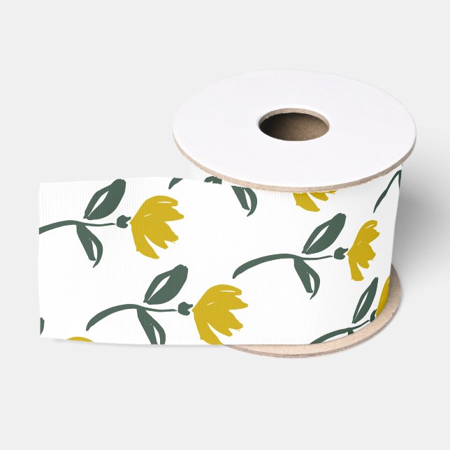 Gros-grain Ruban Fleurs Jaunes Douces (Bobine)