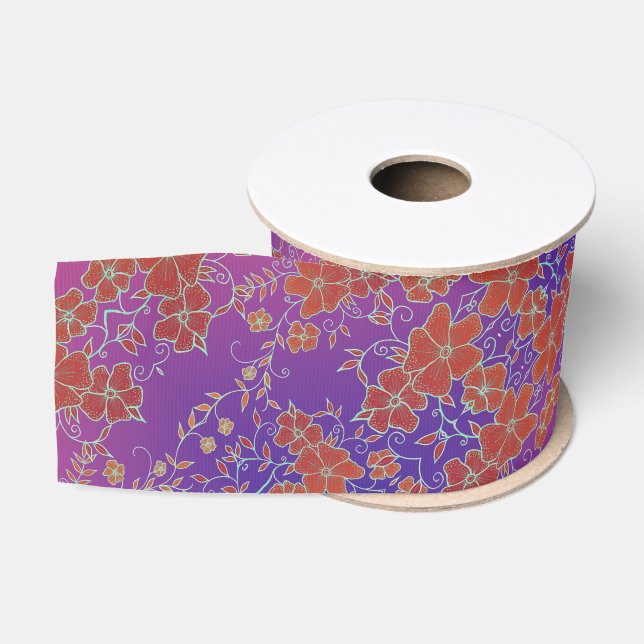 Gros-grain Ruban Motif rouge et violet (Bobine)