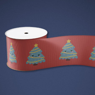 Gros-grain Ruban rouge avec arbre de Noël Kawaii